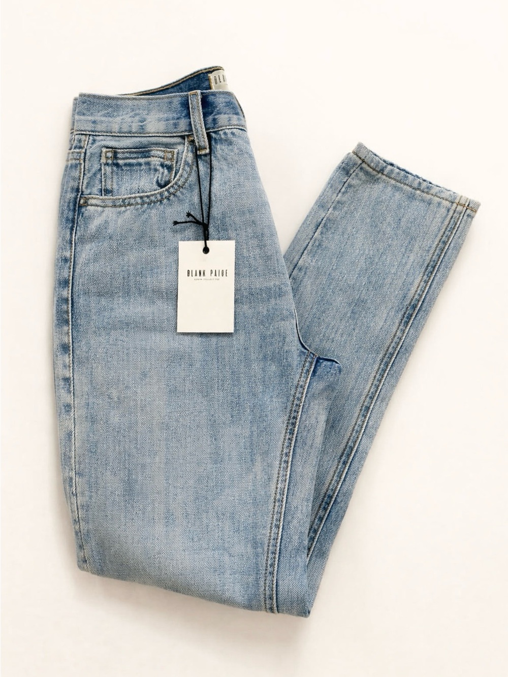 NWT Blank Paige Distressed Light Wash 100% Cotton Straight Leg Jeans Size S